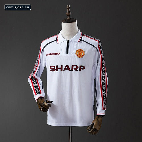 M-U 98/99 Camiseta retro blanca manga larga S-XXL