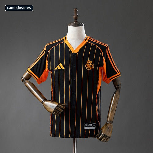 Camiseta béisbol Real Madrid 25/26 negra con rayas naranjas S-4XL