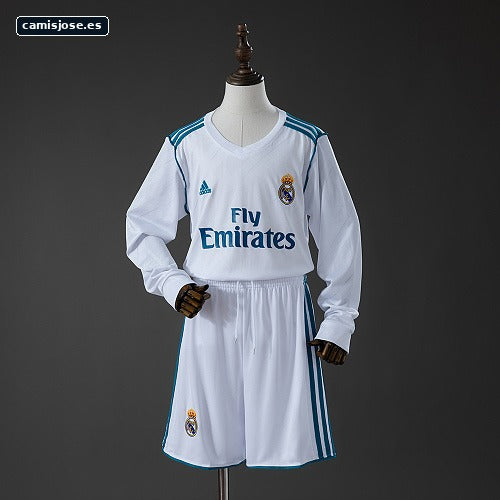 Real Madrid 17/18 local retro manga larga infantil talla 16-28