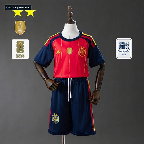 Camiseta infantil España 2026 Local Edición Campeón 2 estrellas Tallas 16-28