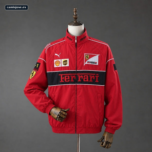 F1 Ferrari retro racing chaqueta con cremallera completa roja S-XXL